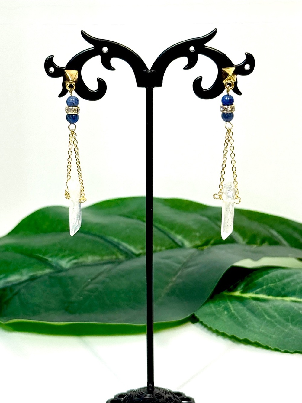 ETTIKA Stargazer Lapis Lazuli & Gold Crystal Drop Earrings NWT